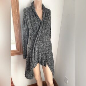 20”PTP S M Laura open front cascade cardigan hi low hem marled grey